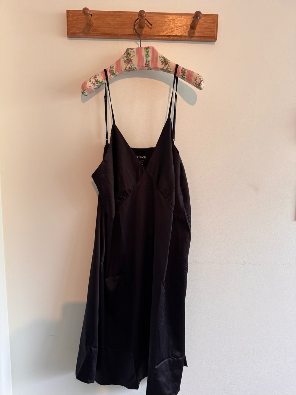 FEMOFIT Black Satin Full Slip Dress Adjustable Straps XL